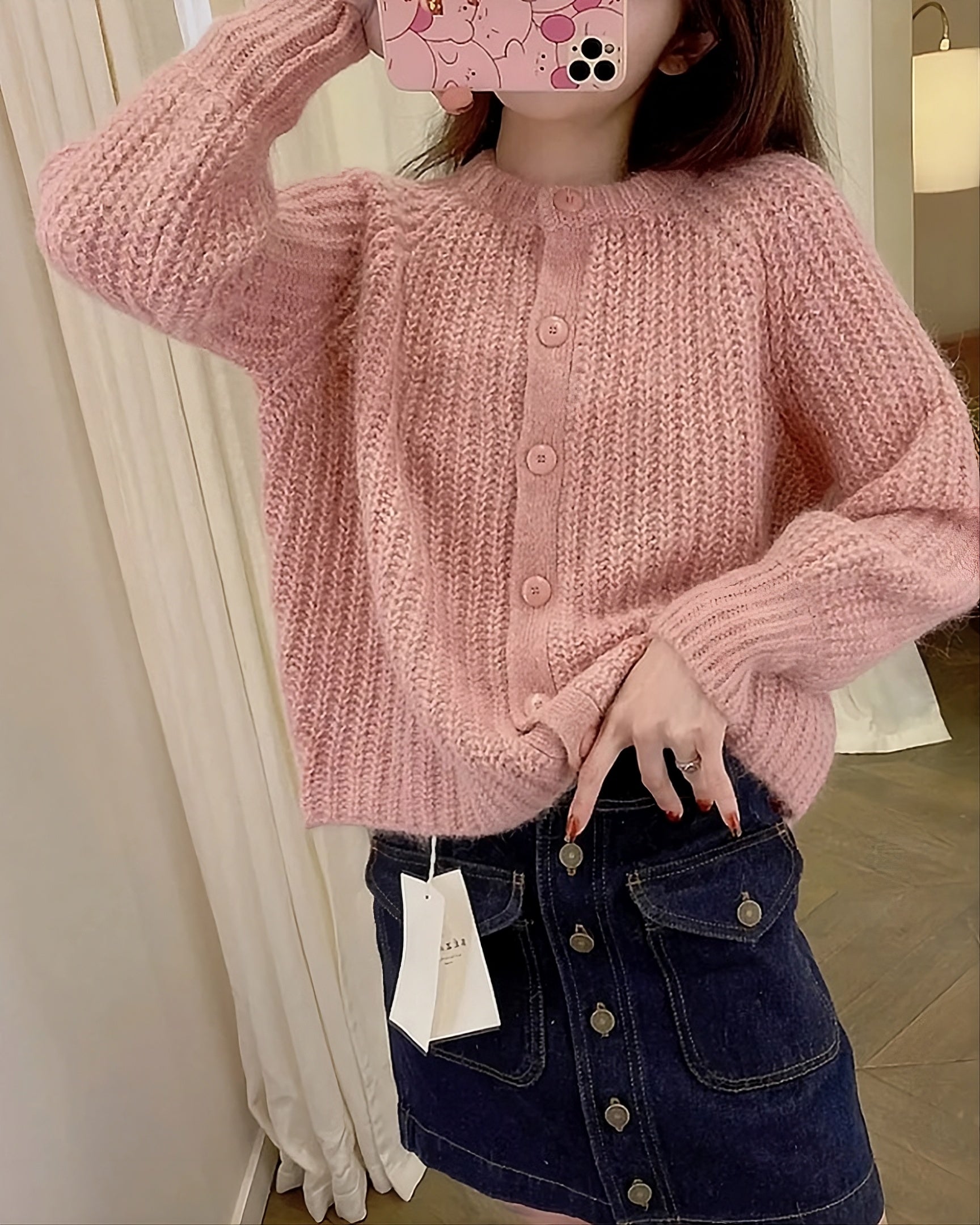 Pink Thick Knitted Cozy Cardigan