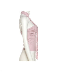 Pink Tube Top With Lettuce Edge Scarf Detail