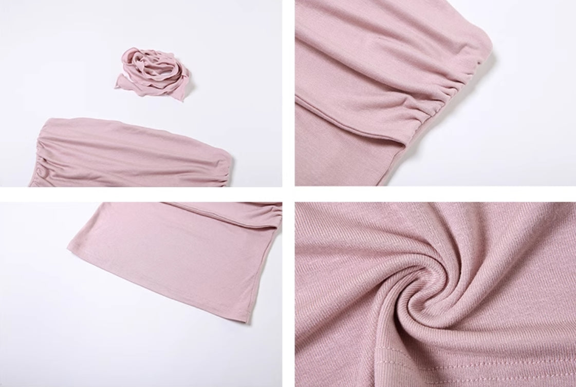 Pink Tube Top With Lettuce Edge Scarf Detail