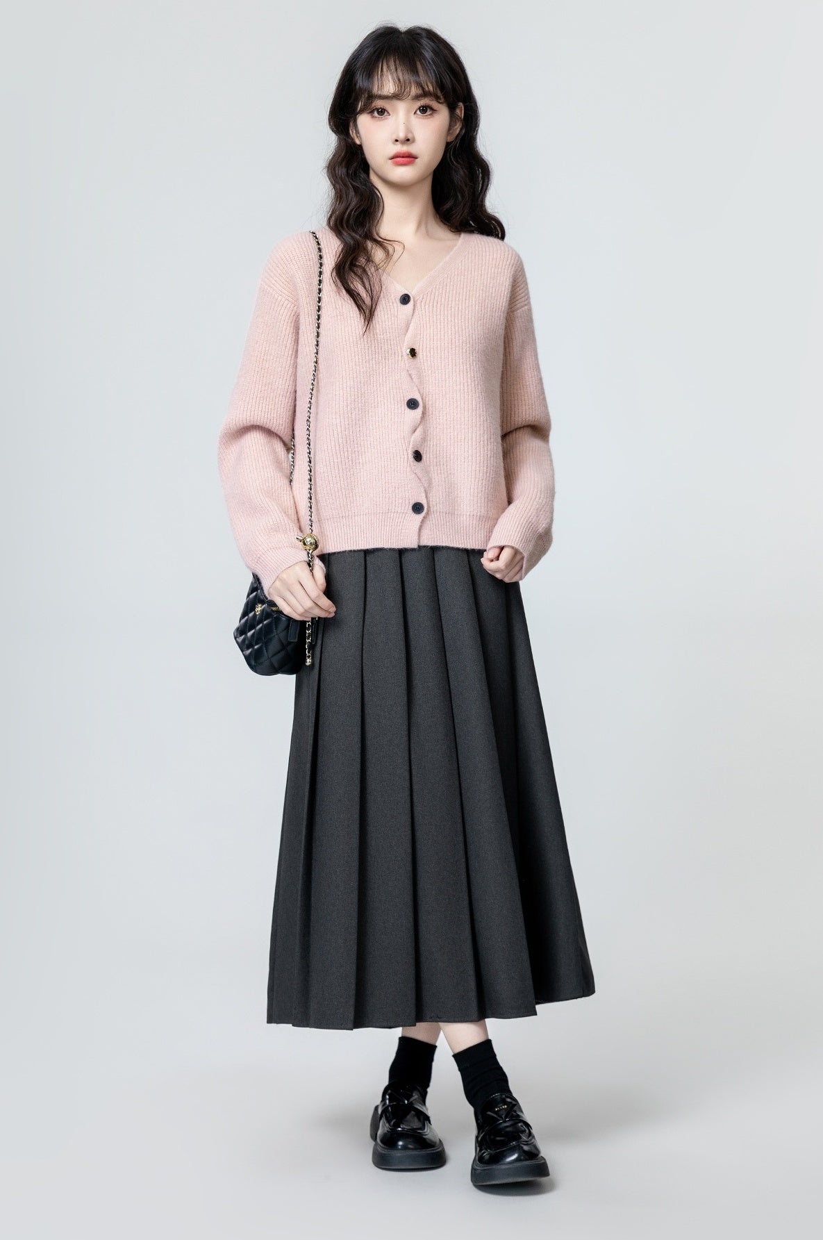 Pink Vneck Asymmetrical Knit Cardigan