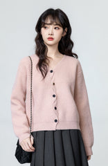 Pink Vneck Asymmetrical Knit Cardigan