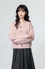 Pink Vneck Asymmetrical Knit Cardigan