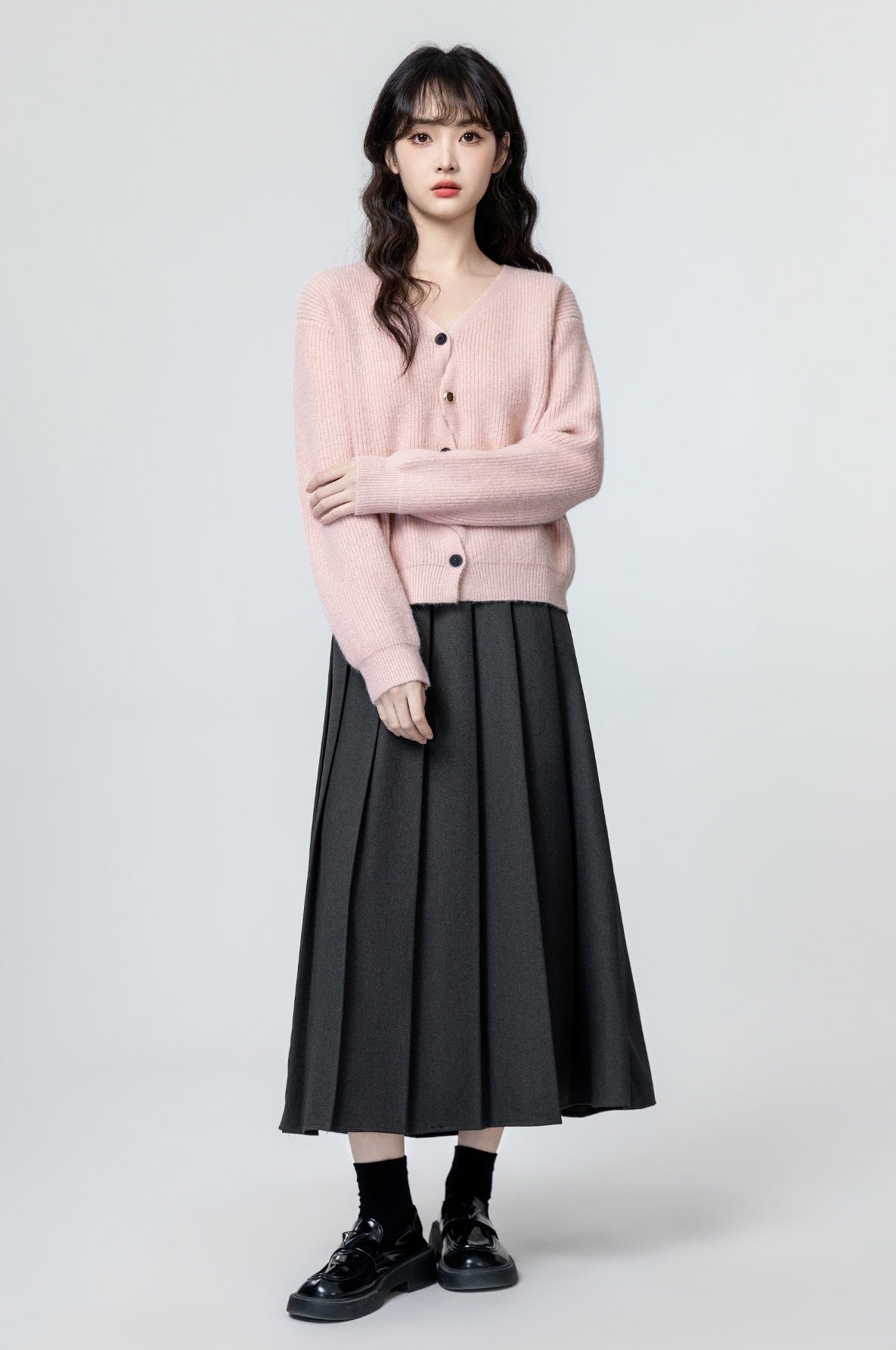Pink Vneck Asymmetrical Knit Cardigan
