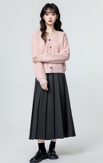 Pink Vneck Asymmetrical Knit Cardigan
