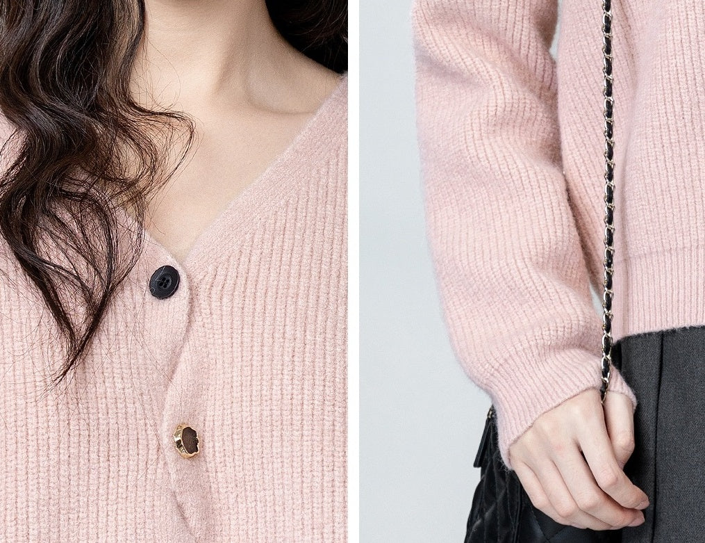 Pink Vneck Asymmetrical Knit Cardigan