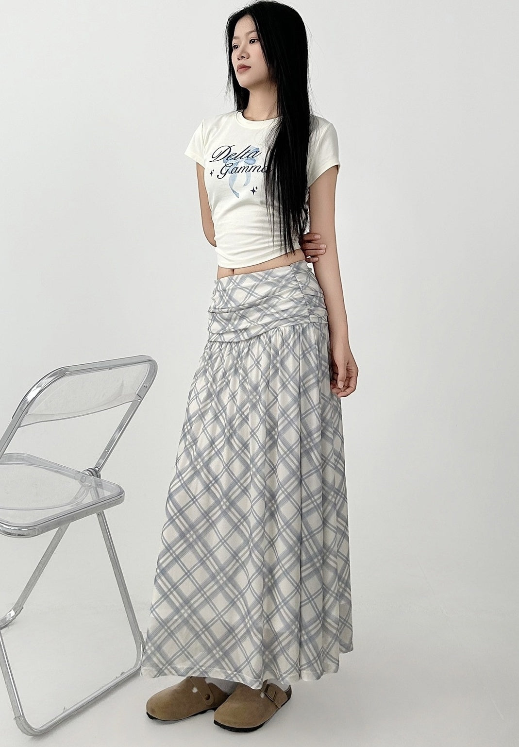 Plaid A Line Midi Skirt Casual Summer Style
