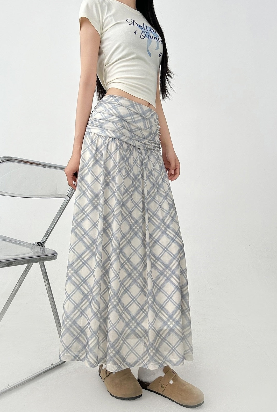 Plaid A Line Midi Skirt Casual Summer Style