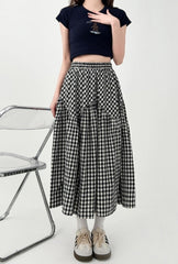 Plaid A Line Midi Skirt Flowy Casual Style