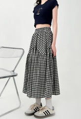 Plaid A Line Midi Skirt Flowy Casual Style