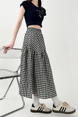 Plaid A Line Midi Skirt Flowy Casual Style
