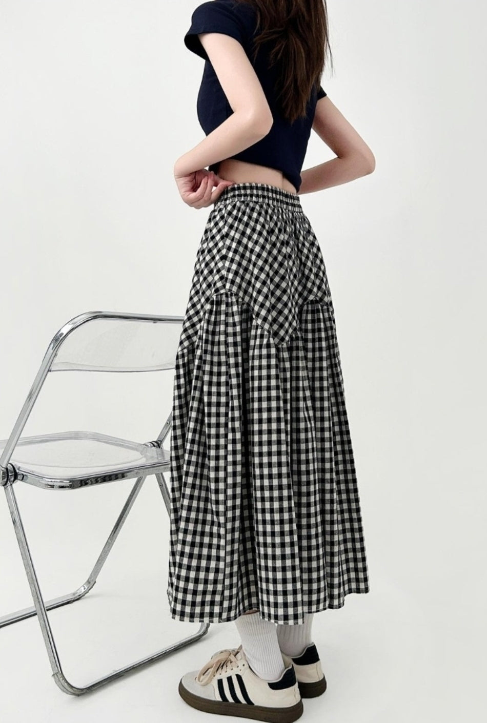 Plaid A Line Midi Skirt Flowy Casual Style