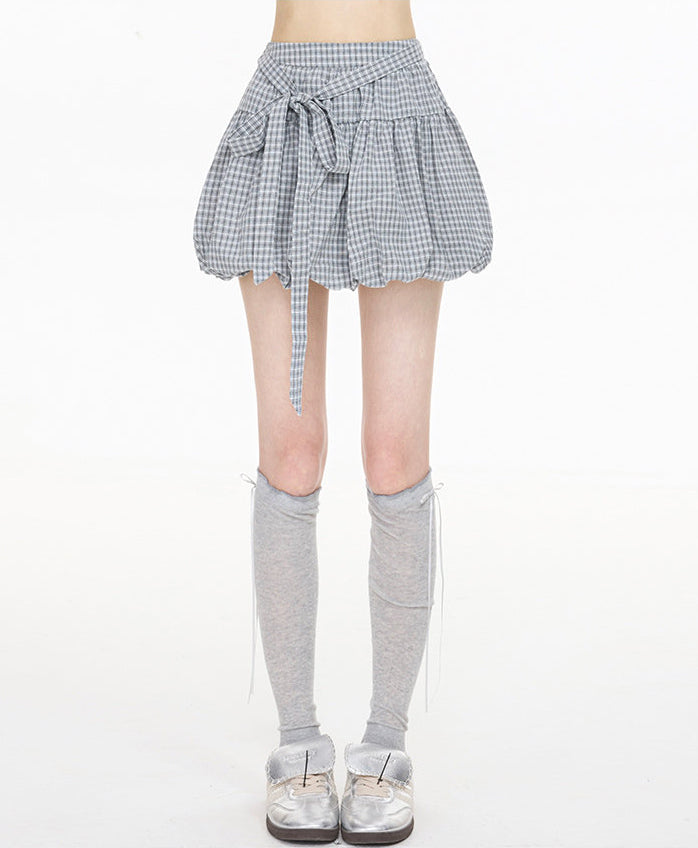 Plaid Bubble Hem A Line Mini Skirt