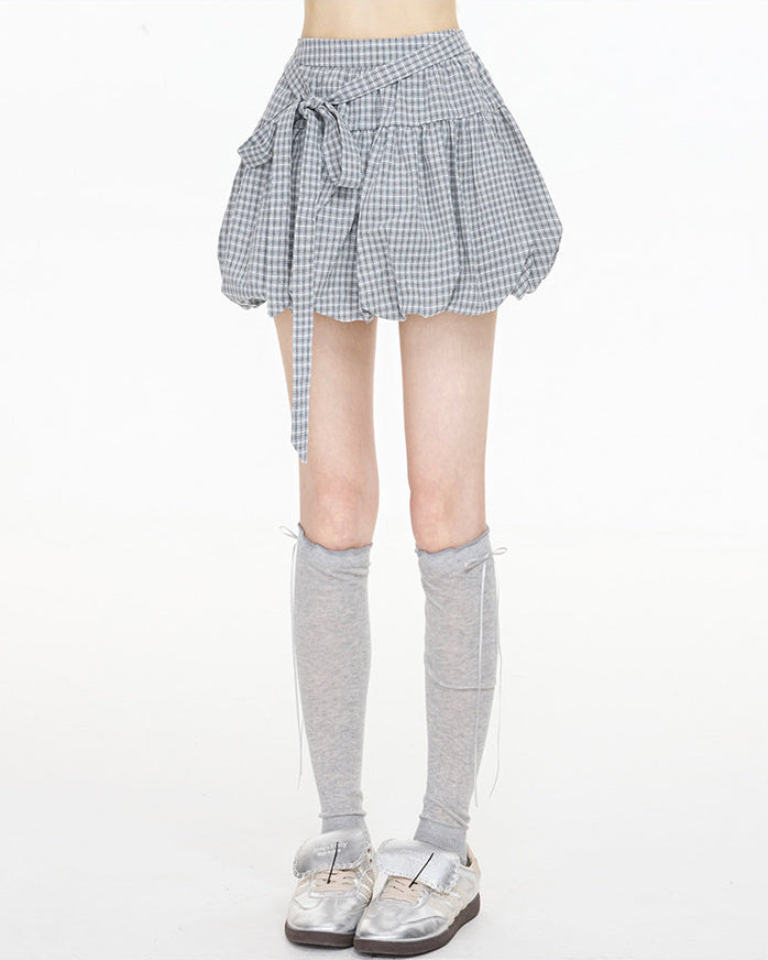 Plaid Bubble Hem A Line Mini Skirt