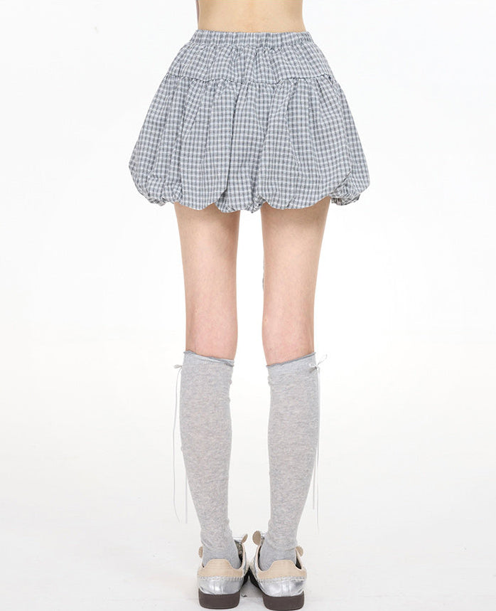 Plaid Bubble Hem A Line Mini Skirt