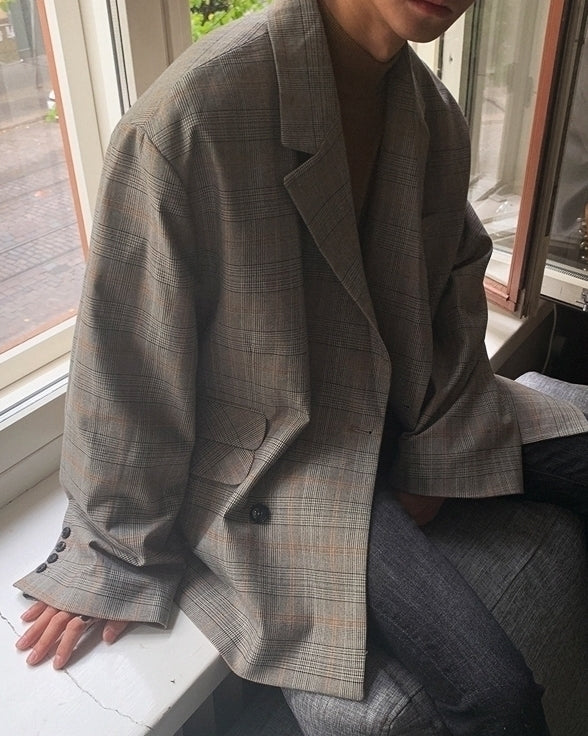 Plaid Casual Blazer Korean Style Loose Fit
