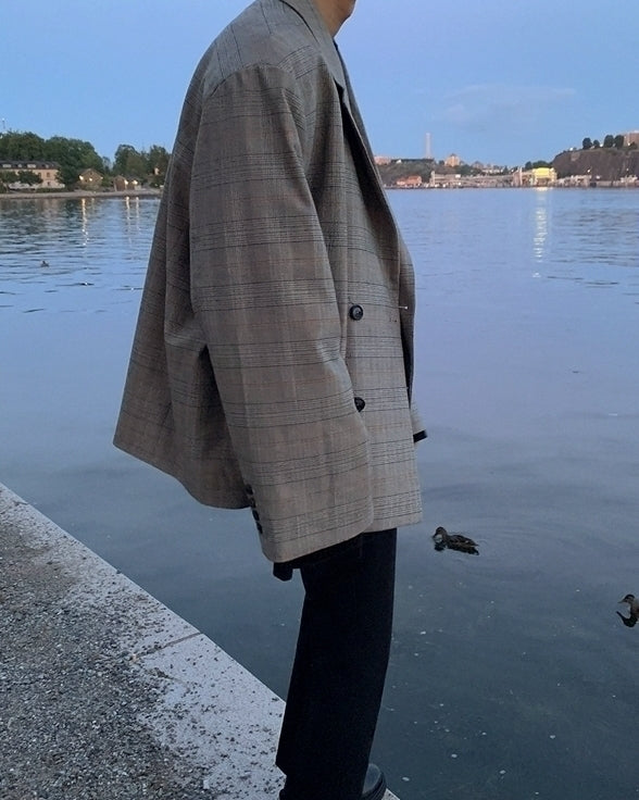Plaid Casual Blazer Korean Style Loose Fit