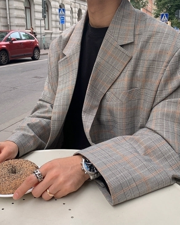 Plaid Casual Blazer Korean Style Loose Fit