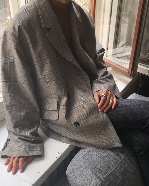 Plaid Casual Blazer Korean Style Loose Fit
