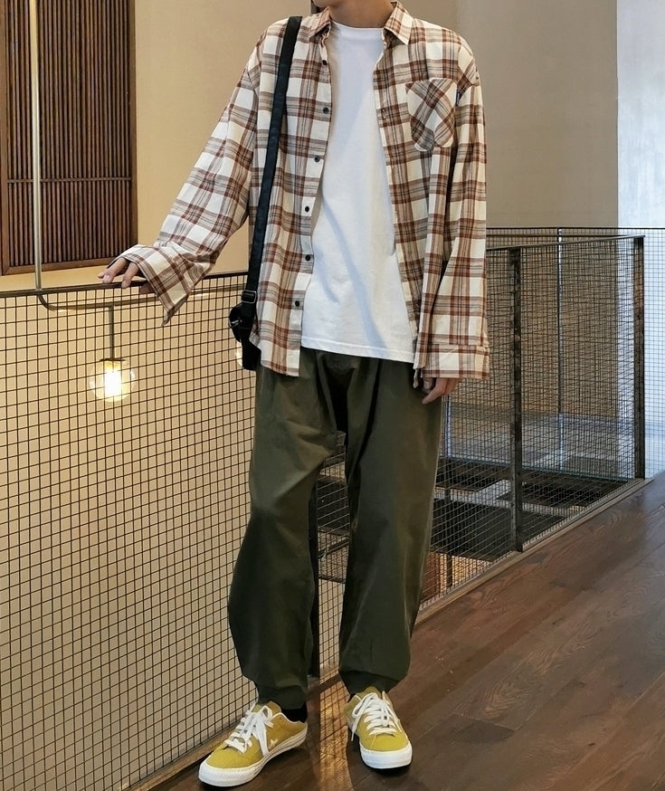 Plaid Casual Long Sleeve Shirt Korean Style Jacket