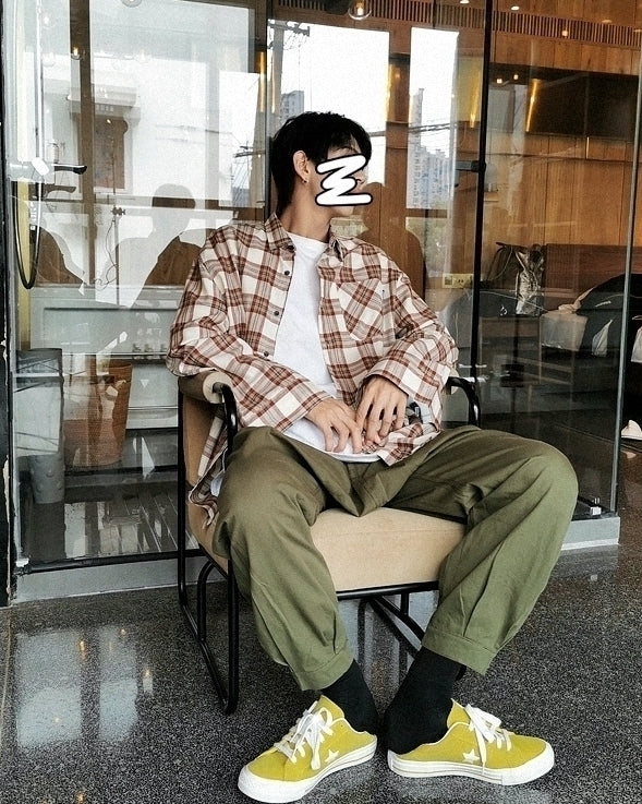 Plaid Casual Long Sleeve Shirt Korean Style Jacket