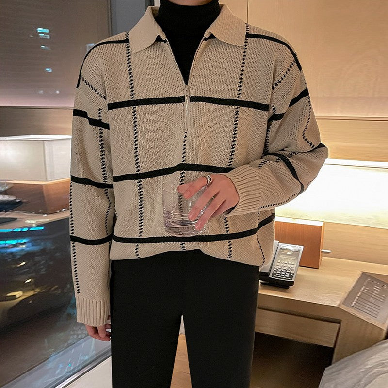 Plaid Collar Knit Pullover Sweater