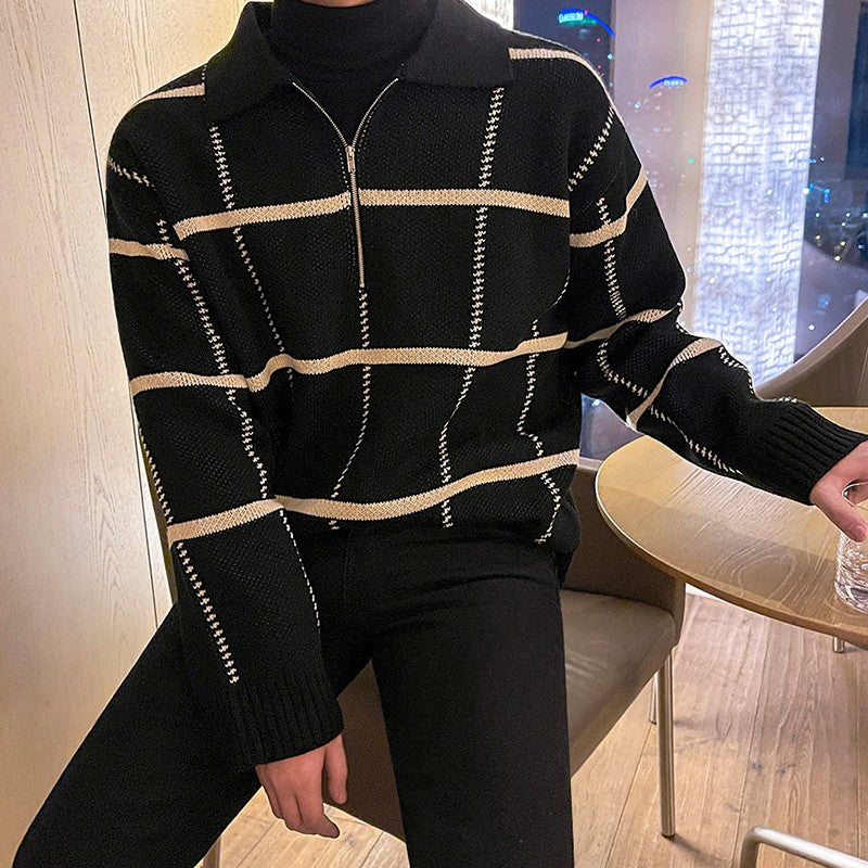 Plaid Collar Knit Pullover Sweater