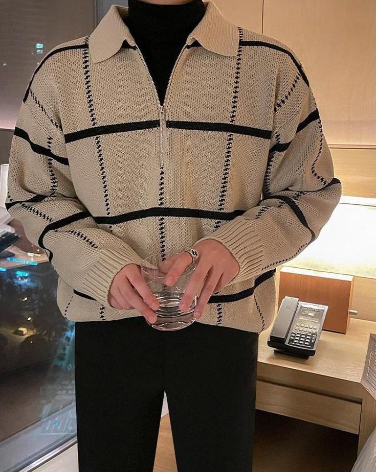 Plaid Collar Knit Pullover Sweater