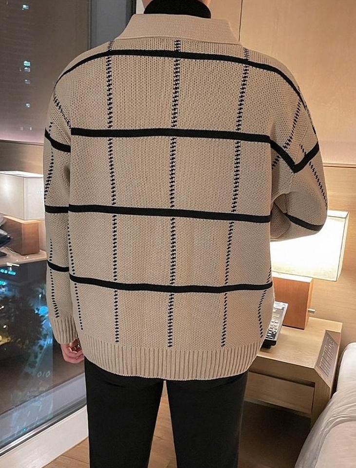 Plaid Collar Knit Pullover Sweater