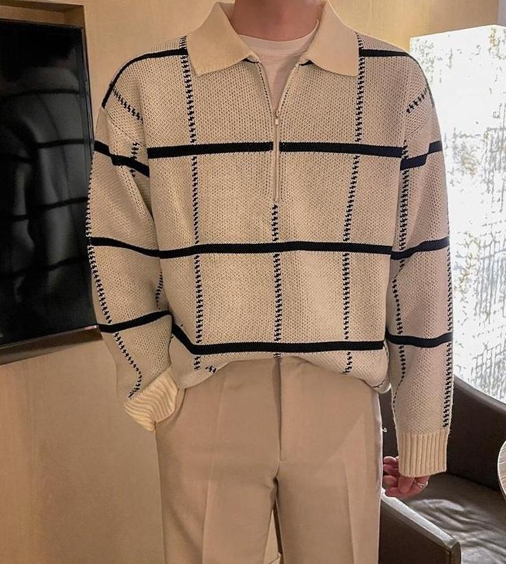 Plaid Collar Knit Pullover Sweater