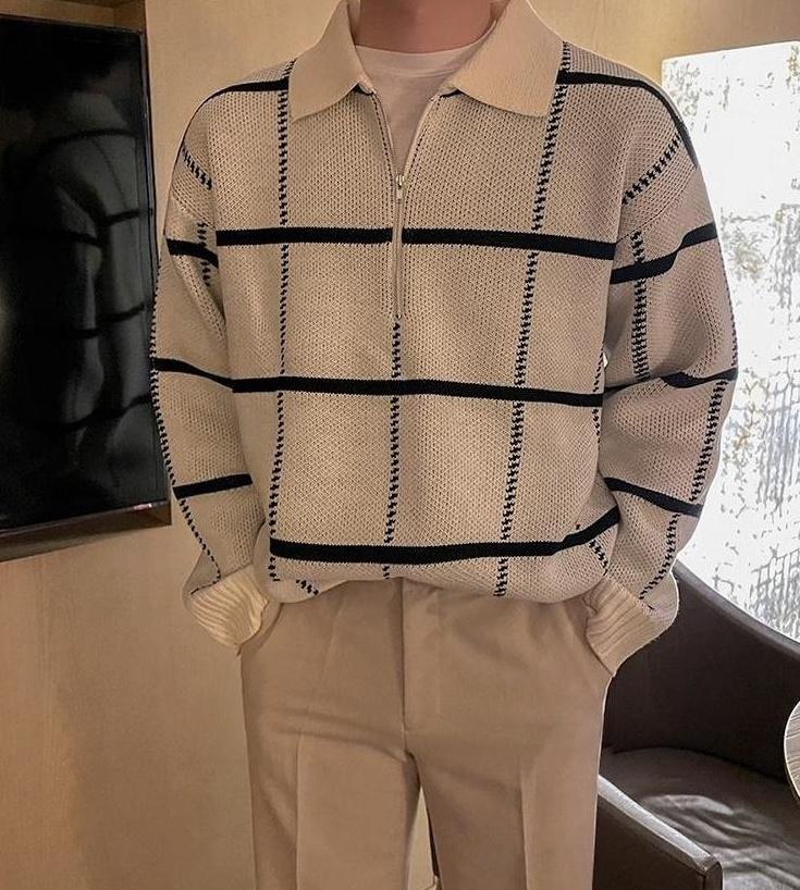 Plaid Collar Knit Pullover Sweater