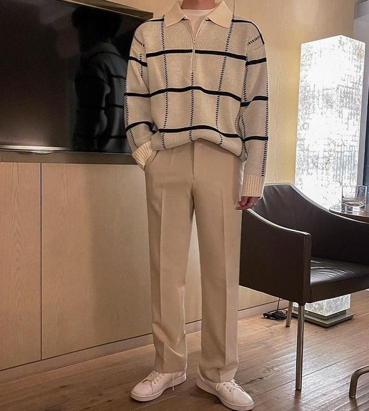 Plaid Collar Knit Pullover Sweater