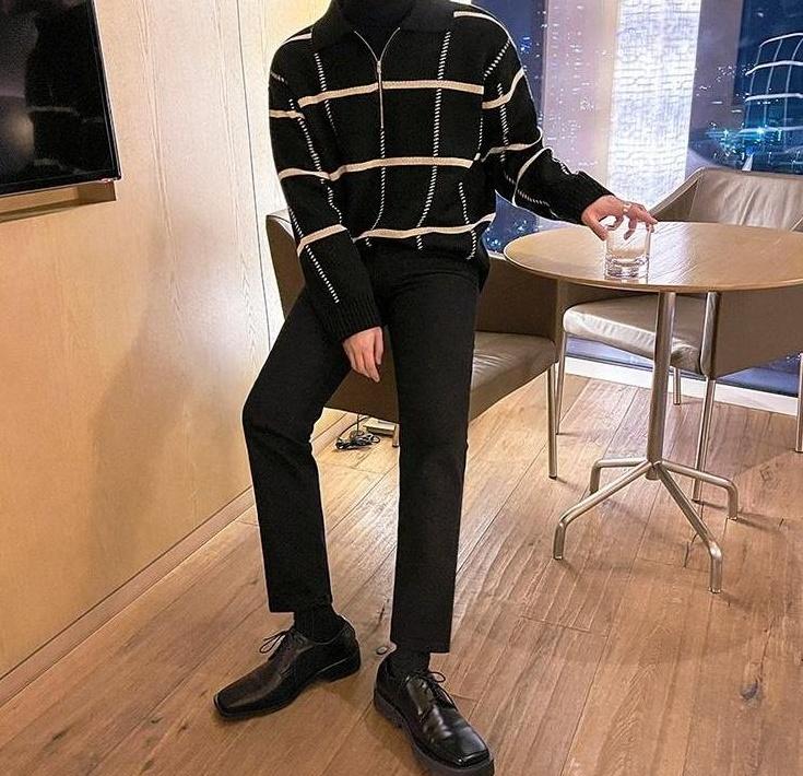 Plaid Collar Knit Pullover Sweater