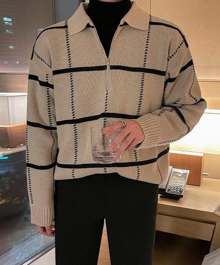 Plaid Collar Knit Pullover Sweater