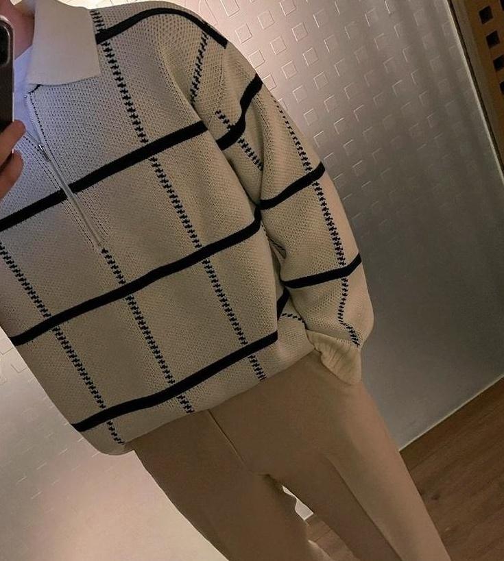 Plaid Collar Knit Pullover Sweater