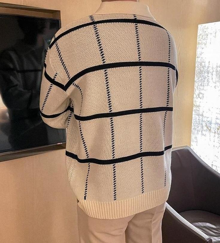 Plaid Collar Knit Pullover Sweater