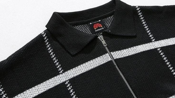 Plaid Collar Knit Pullover Sweater
