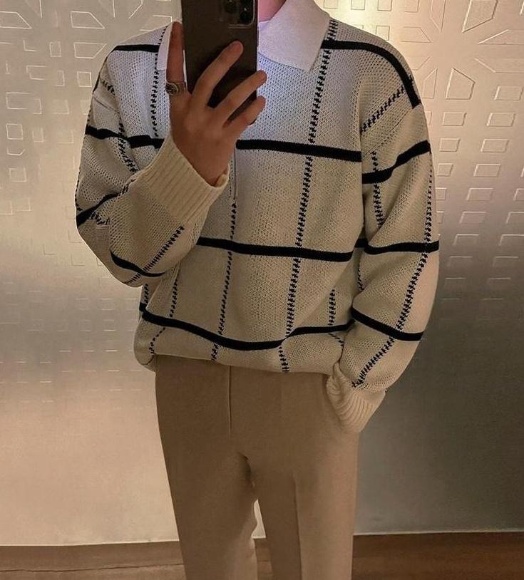Plaid Collar Knit Pullover Sweater