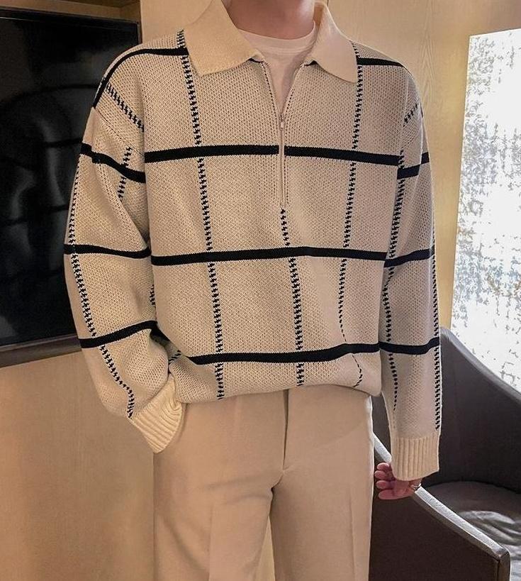 Plaid Collar Knit Pullover Sweater