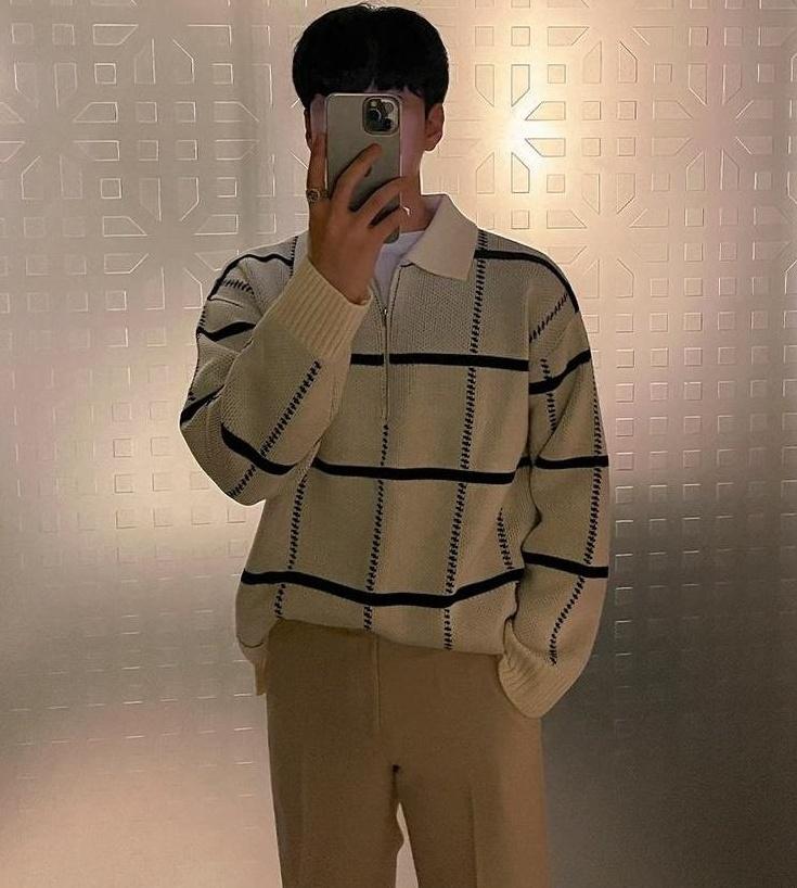 Plaid Collar Knit Pullover Sweater