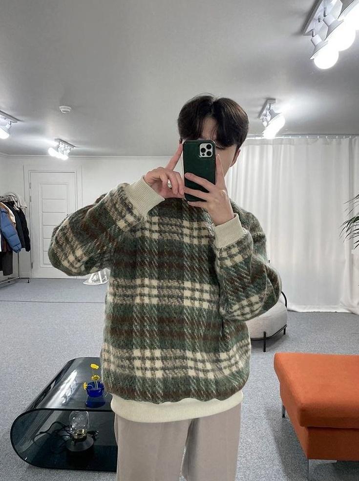 Plaid Fleece Pullover Sweatshirt