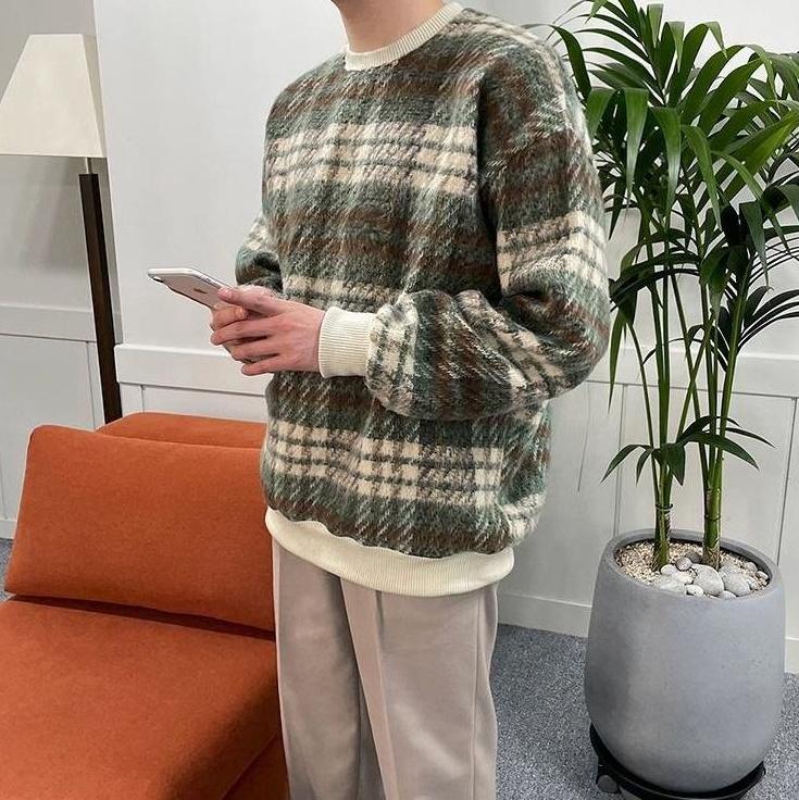 Plaid Fleece Pullover Sweatshirt