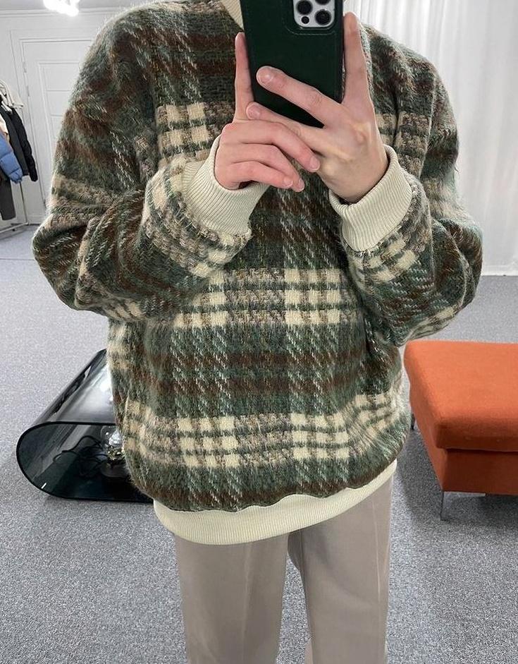 Plaid Fleece Pullover Sweatshirt