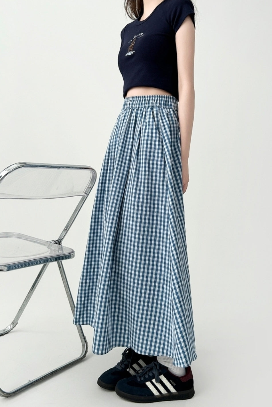 Plaid High Waist A Line Midi Skirt
