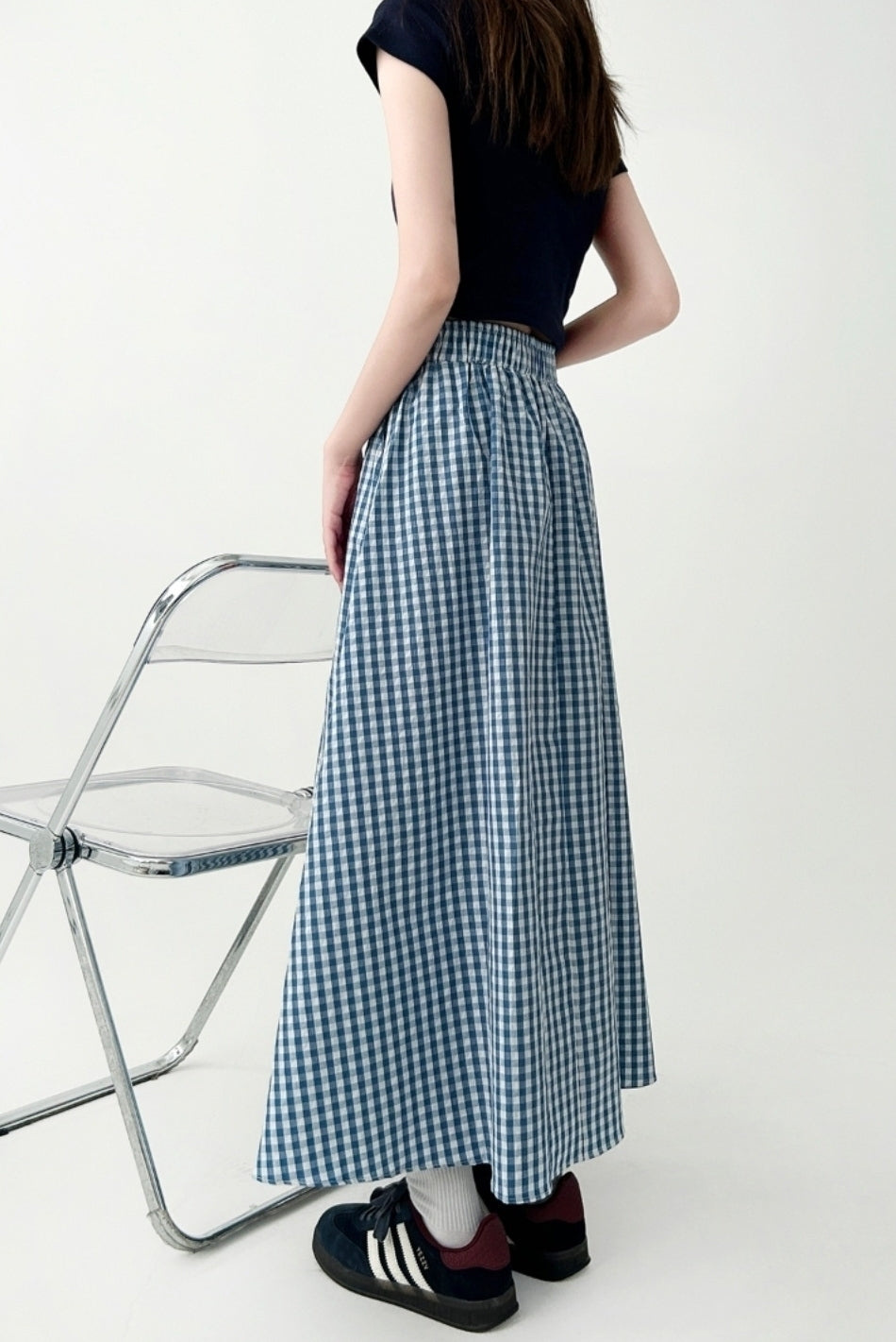 Plaid High Waist A Line Midi Skirt