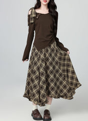 Plaid High Waist Ruffle Midi Skirt