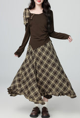 Plaid High Waist Ruffle Midi Skirt
