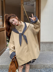 Plaid Hooded Khaki Trench Coat Stylish Spring Autumn