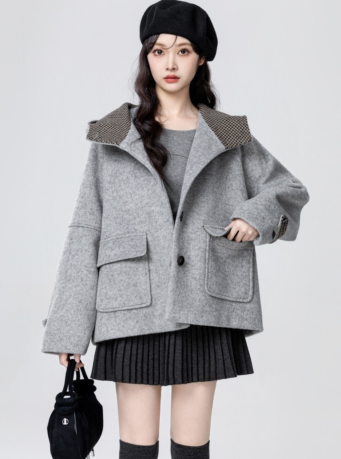 Plaid Hooded Thickened Winter Coat