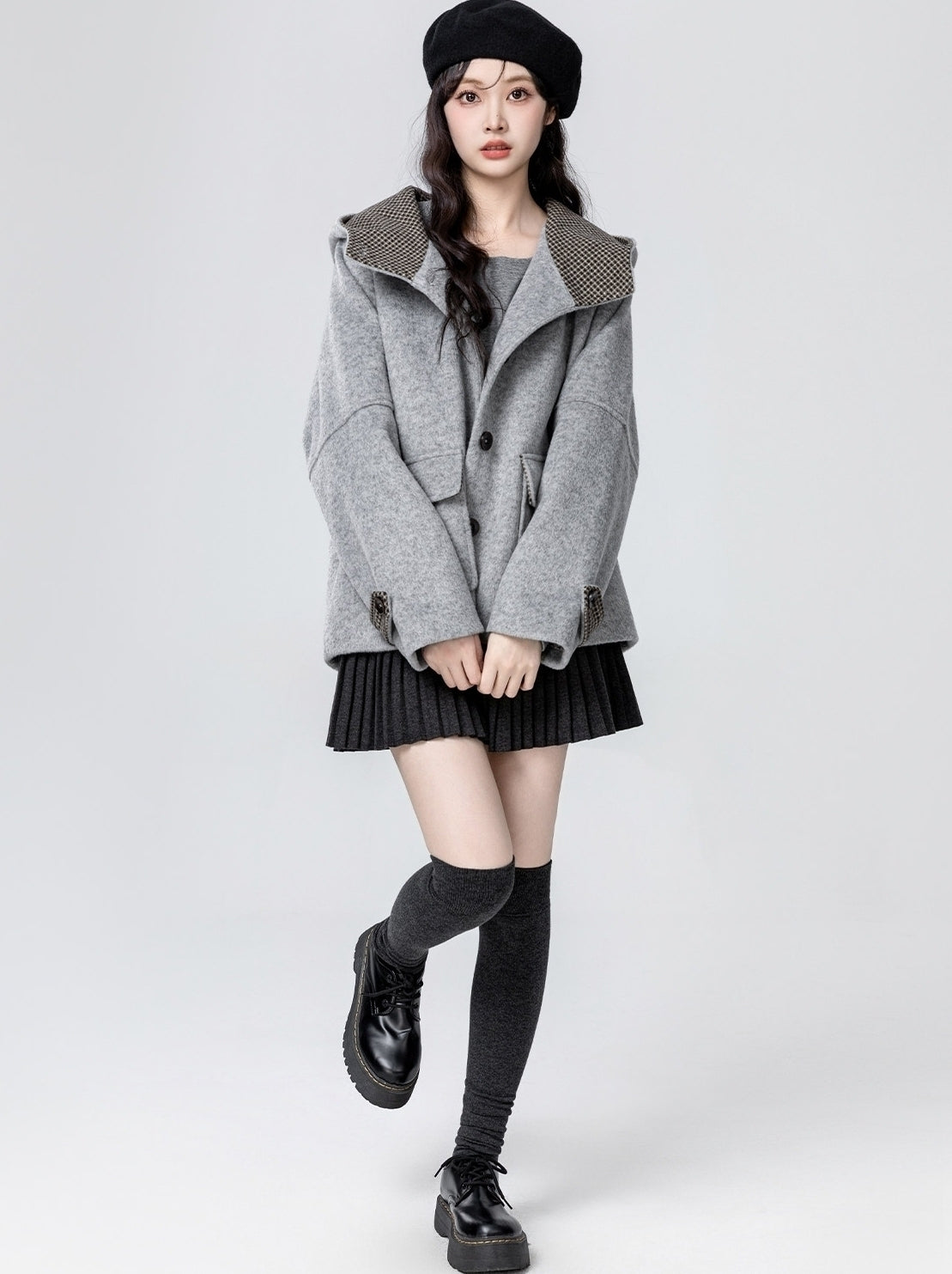 Plaid Hooded Thickened Winter Coat