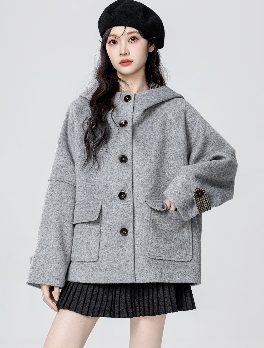 Plaid Hooded Thickened Winter Coat